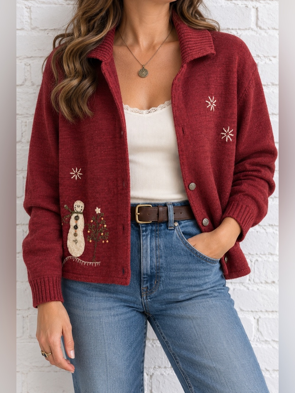 Vintage Woolrich Wool Blend Cardigan L Snowman Christmas Folk Sweater